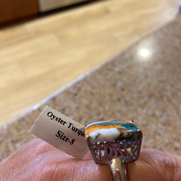 Oyster turquoise ring. Made in India. 925 Sterling Silver. Genuine gemstone. - Picture 3 of 3